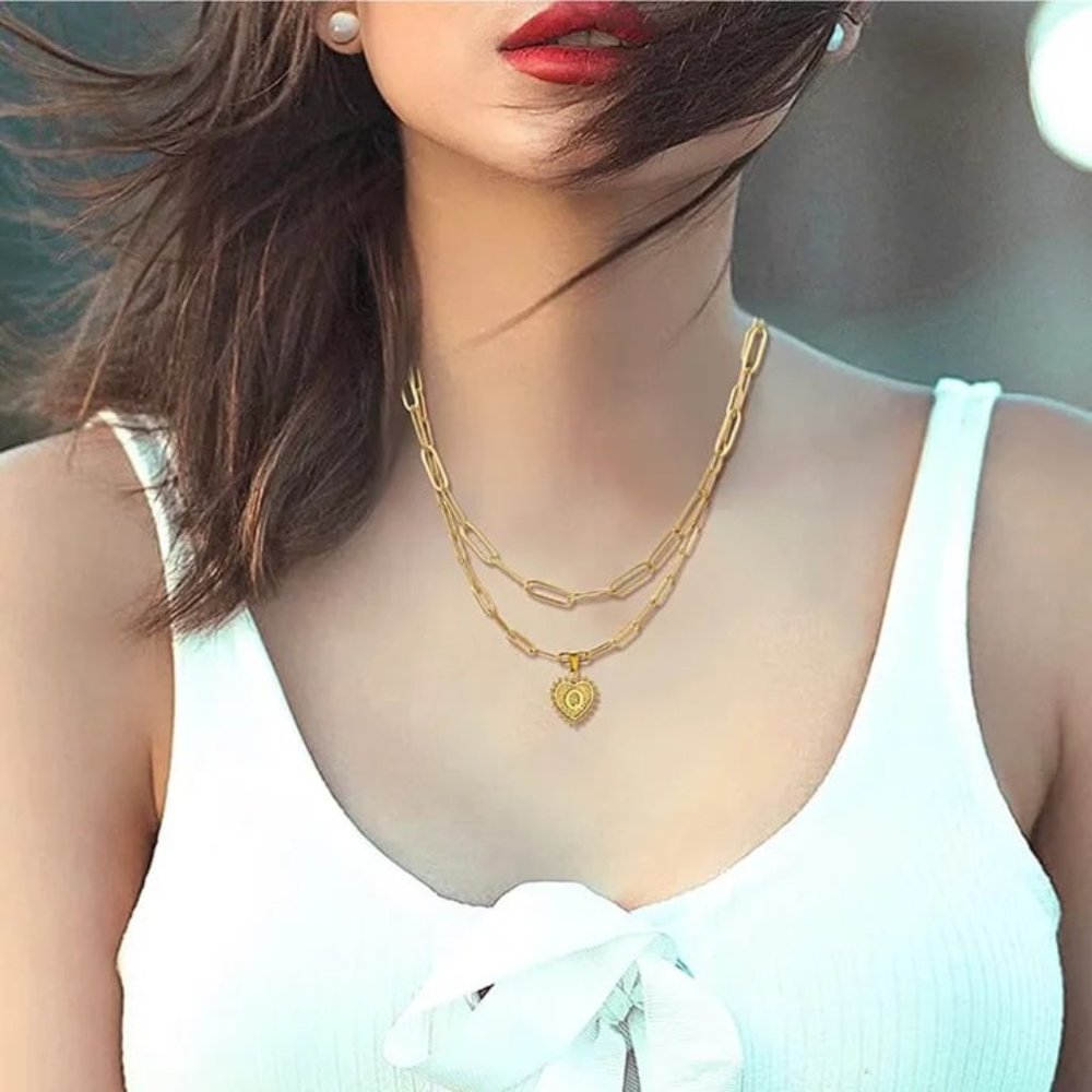 NEW| 14K Gold Plated Initial Q Layered Necklaces - Picture 1 of 7